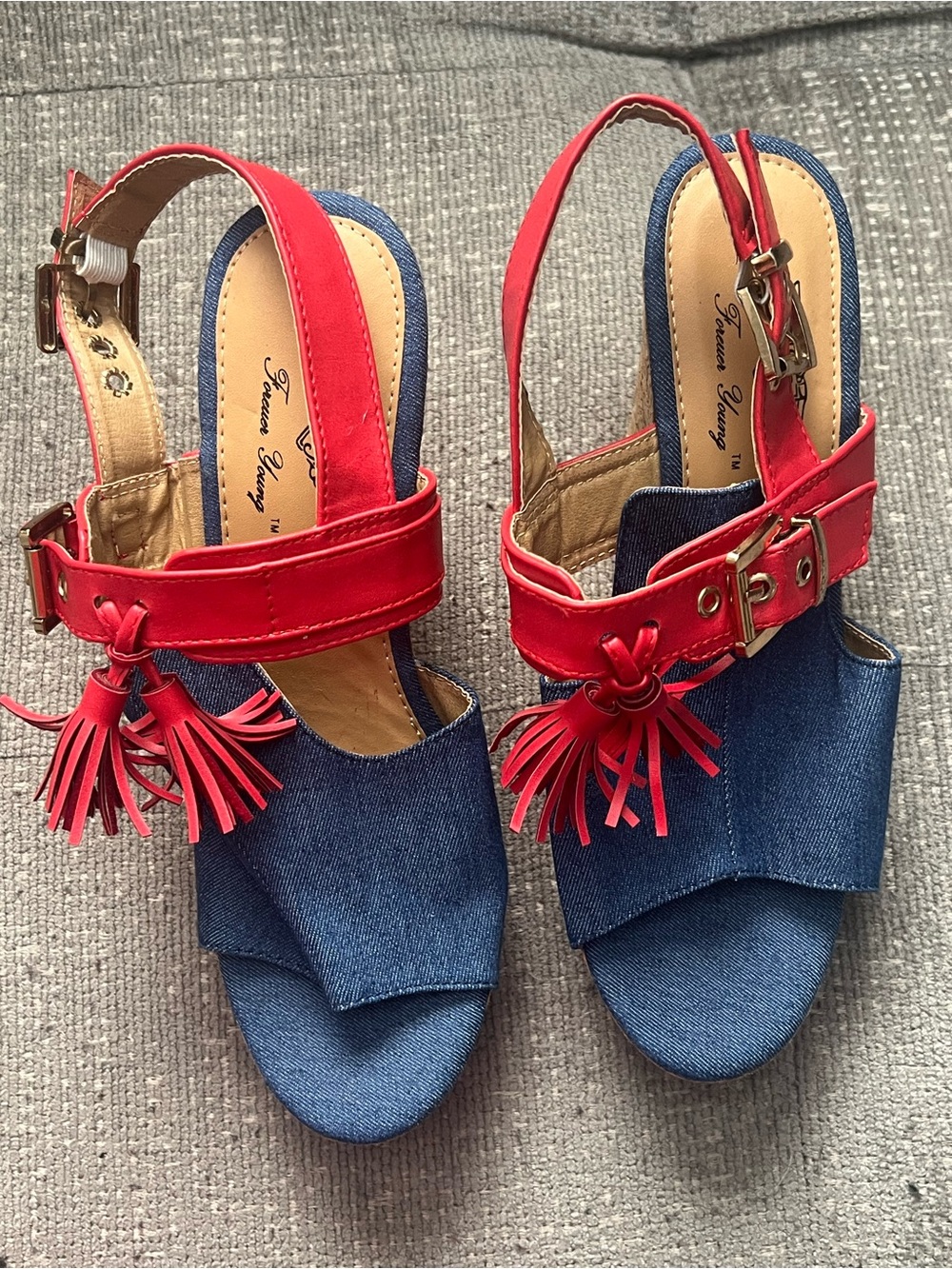 Forever Young Denim Embellishment Wedges